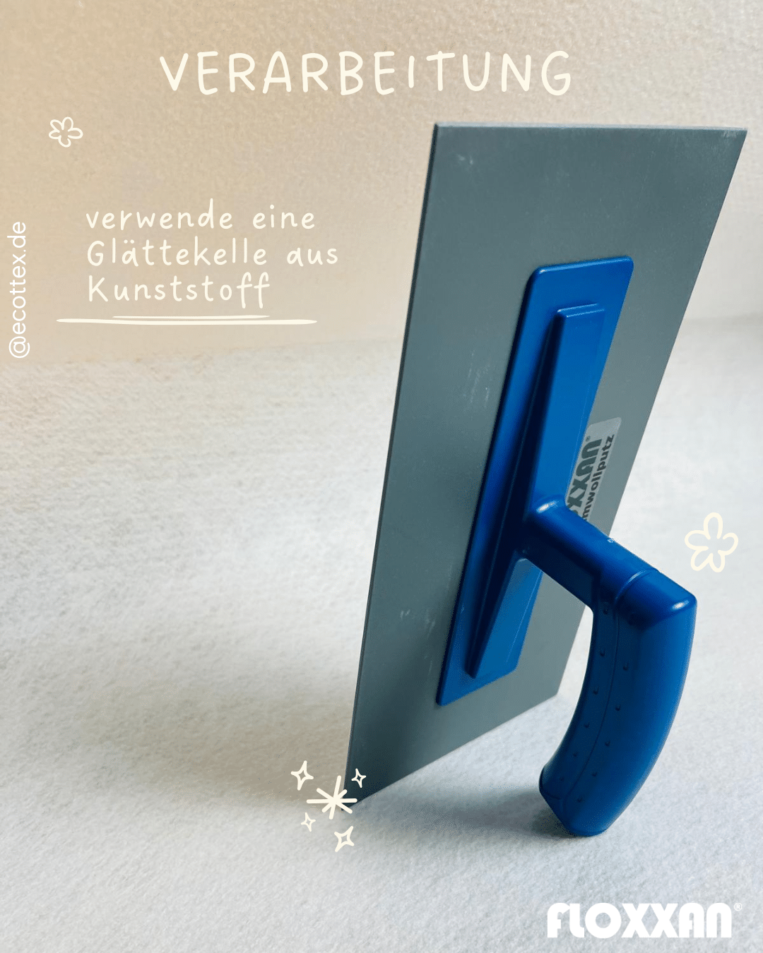 Glättekelle aus Kunststoff für Floxxan Baumwollputz – gleichmäßiges Auftragen der Flüssigtapete.