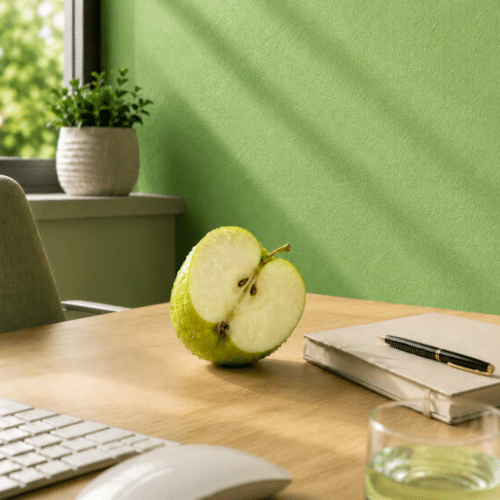 Floxxan Baumwollputz Apfel - Serie Colorado Floxxan Flüssigtapete in Apfel - feine textile Struktur für edle Wandgestaltung im Arbeitszimmer.