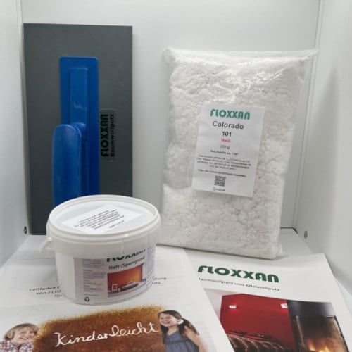 FLOXXAN® Probierset mit Colorado 101 Weiß, Haft-/Sperrgrund, Glättekelle und Anwenderleitfaden